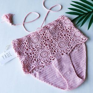 NEW Crochet High Waisted Swim Bottoms Pink